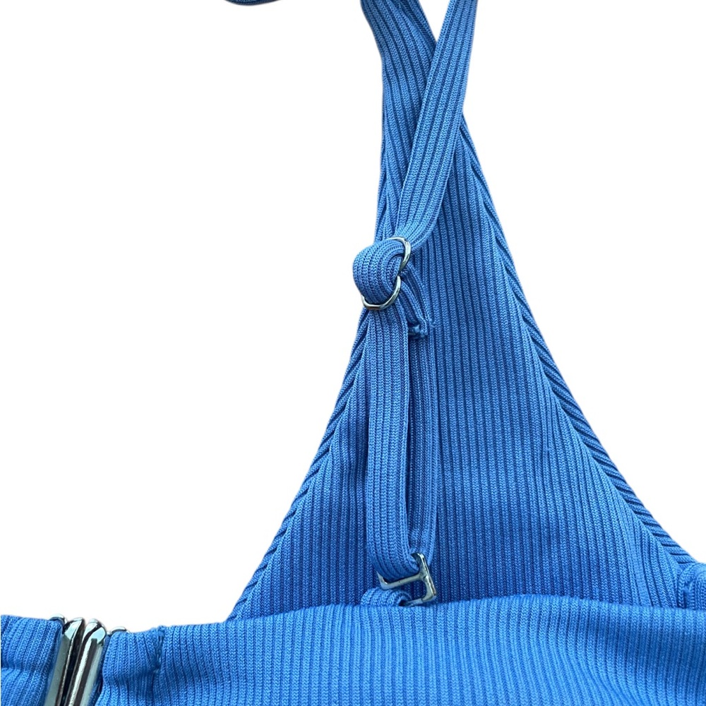 Periwinkle Underwire Triangle Bikini Swimwear - Cheeky String Ribbed Bikini Set - Picture 6 of 8